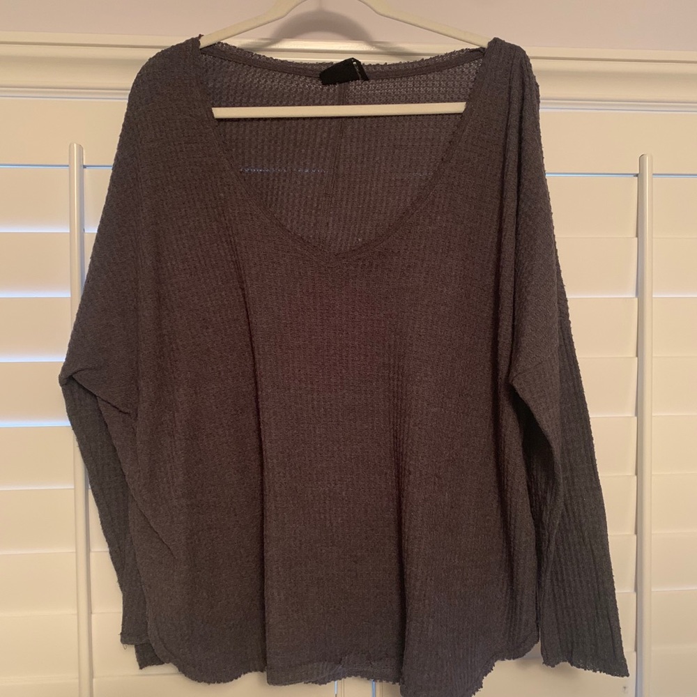 Dark Grey Long-Sleeve Waffle